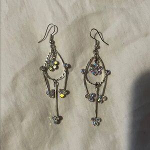 Silver & Iridescent Crystal Dangle Earrings